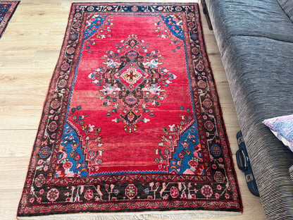 Handgeknoopt vintage Oosters tapijt – Heris-stijl – ca. 206 × 130 cm