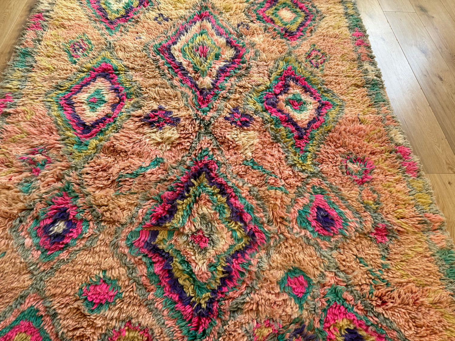 Authentiek handgeknoopt vintage tapijt – kleurrijk boho design – ca. 344 × 174 cm