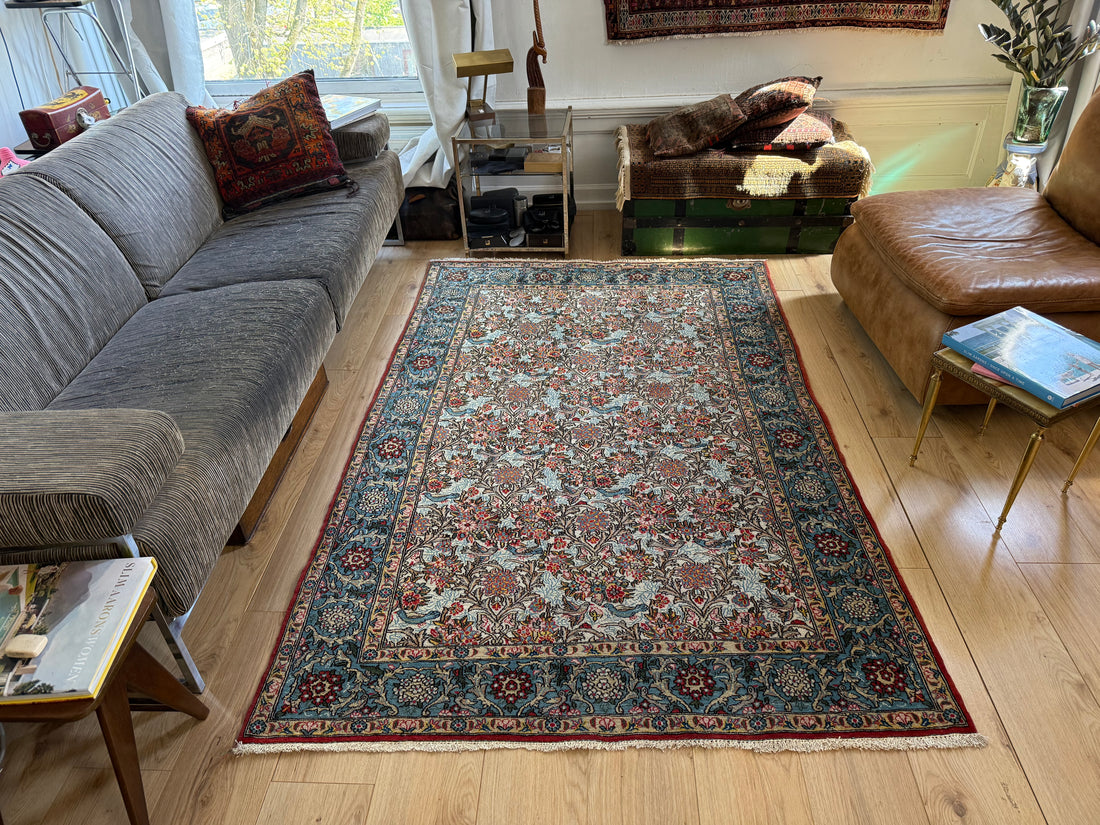 Hand-knotted vintage carpet in Ghom style – 212 × 138 cm