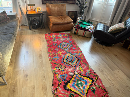 Handgeweven vintage loper met levend ritme 334 × ca. 92 cm (organisch variërend)