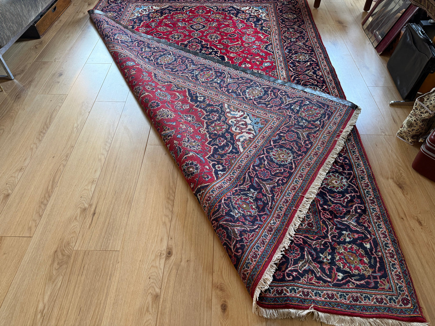 Tapete vintage nó à mão estilo Kashan – 312 × 202 cm