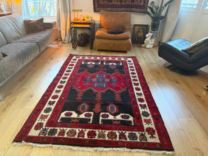 Antiek tribaal handgeknoopt tapijt – 217 × 140 cm