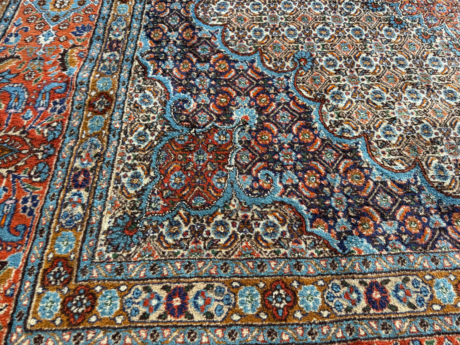 Handgeknoopt klassiek medaillon tapijt, ( vierkant ) rijk rood &amp; blauw – 253 × 246 cm