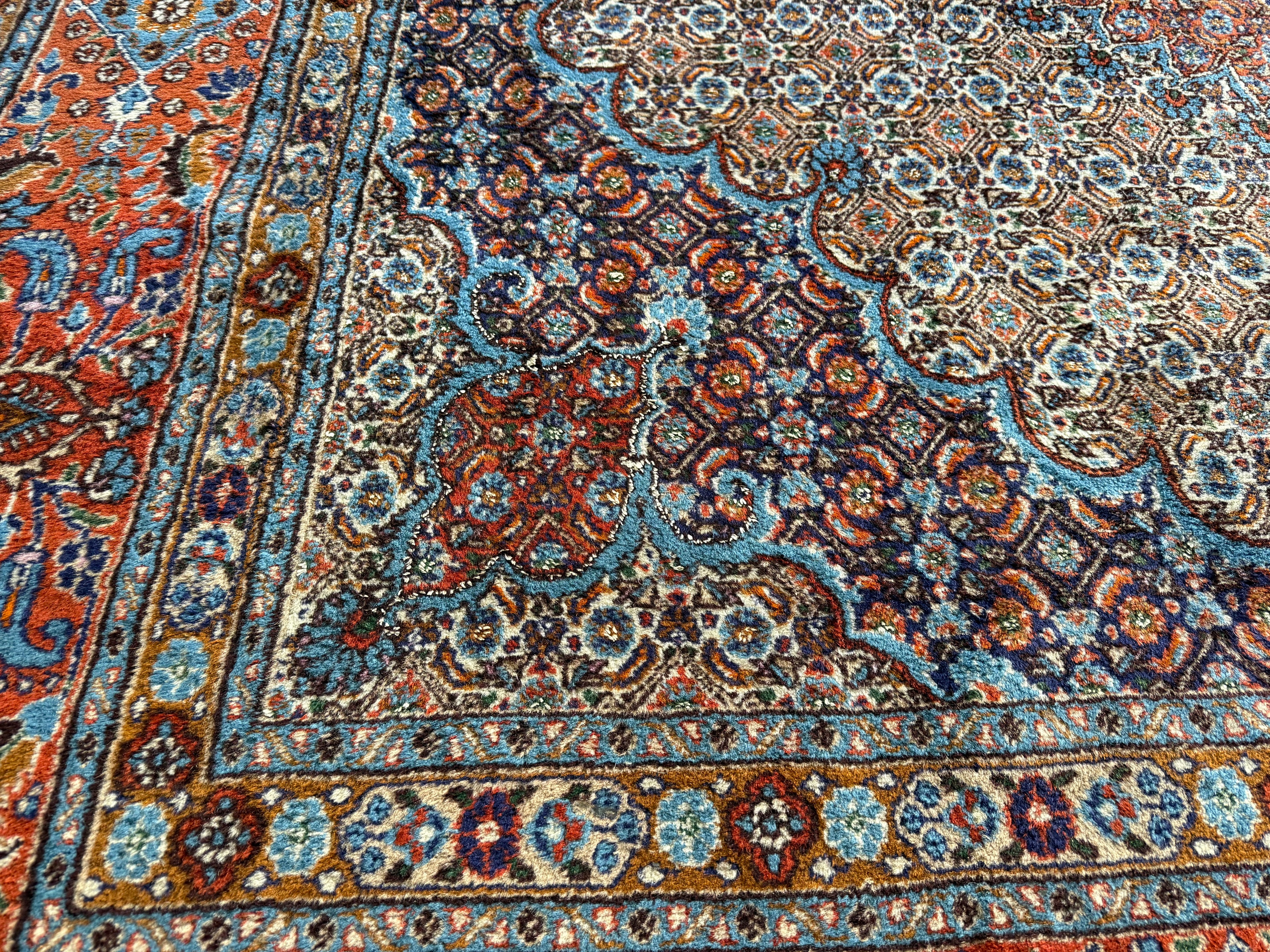 Handgeknoopt klassiek medaillon tapijt, ( vierkant ) rijk rood &amp; blauw – 253 × 246 cm