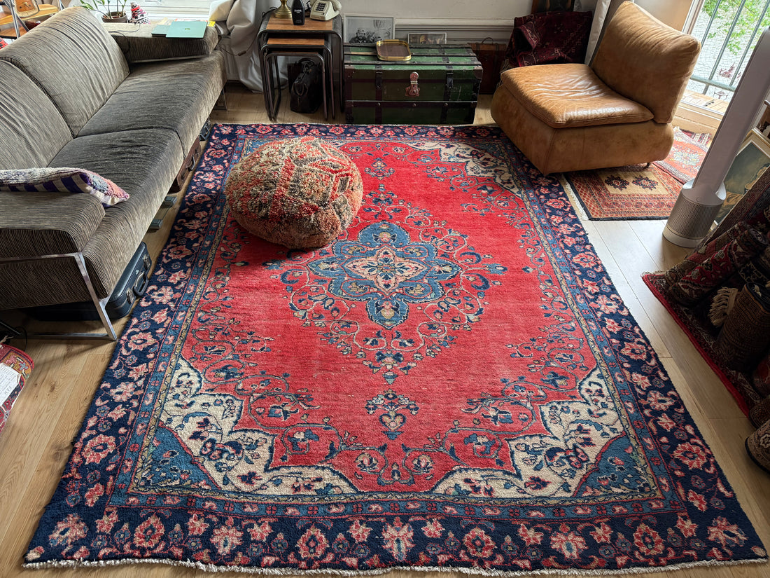 Handgeknoopt vintage Oosters Tapijt Kashan stijl – ca. 213 × 292 cm