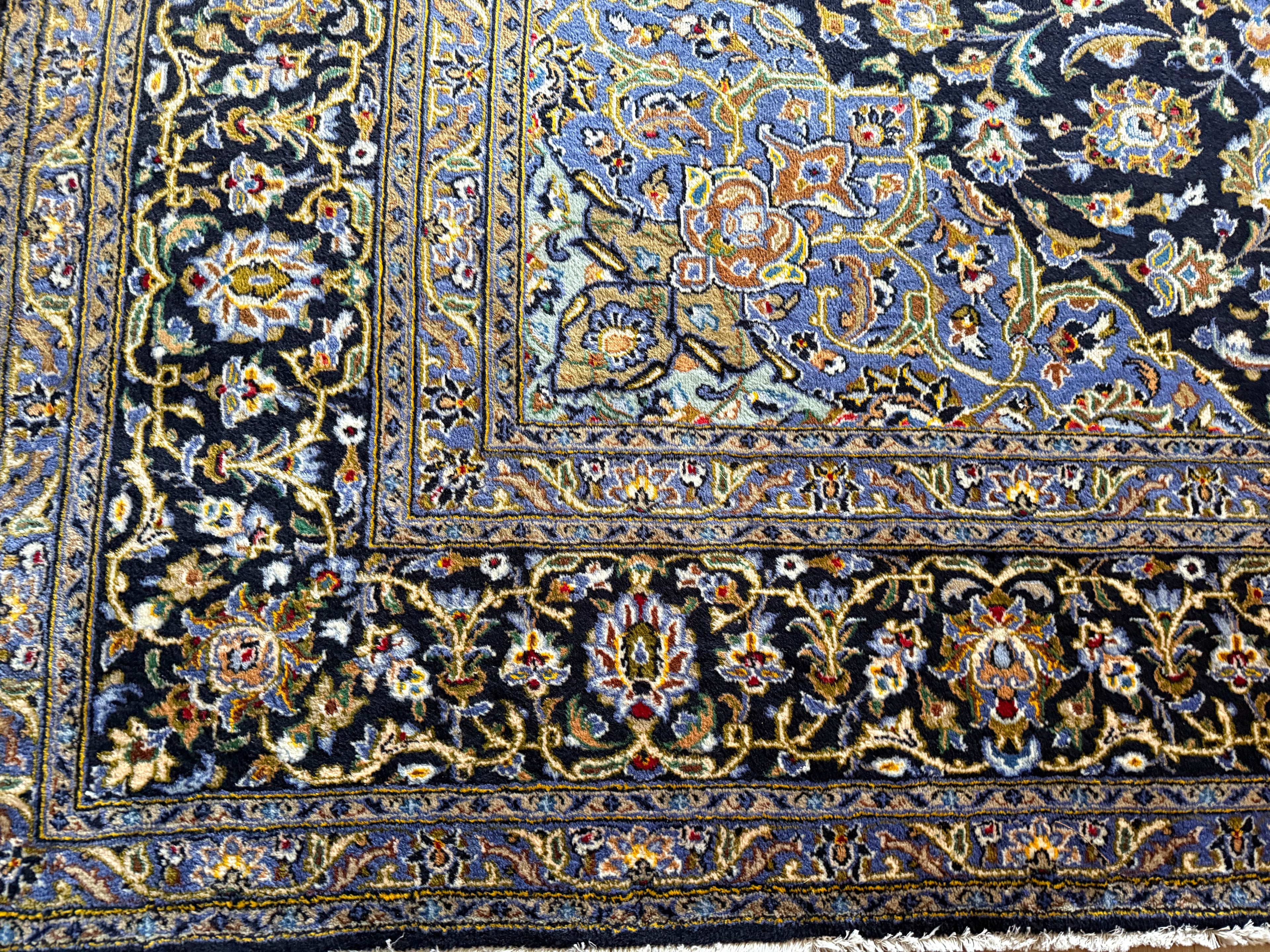 XL vintage medaillon tapijt in nachtblauw &amp; lichtblauw – ca. 408×295 cm