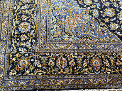 XL vintage medaillon tapijt in nachtblauw &amp; lichtblauw – ca. 408×295 cm