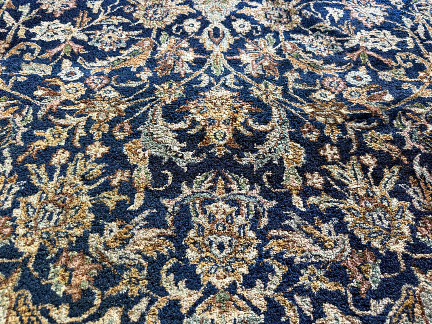 Handgeknoopt tapijt 304 × 202 cm – Kashan stijl – blauw veld