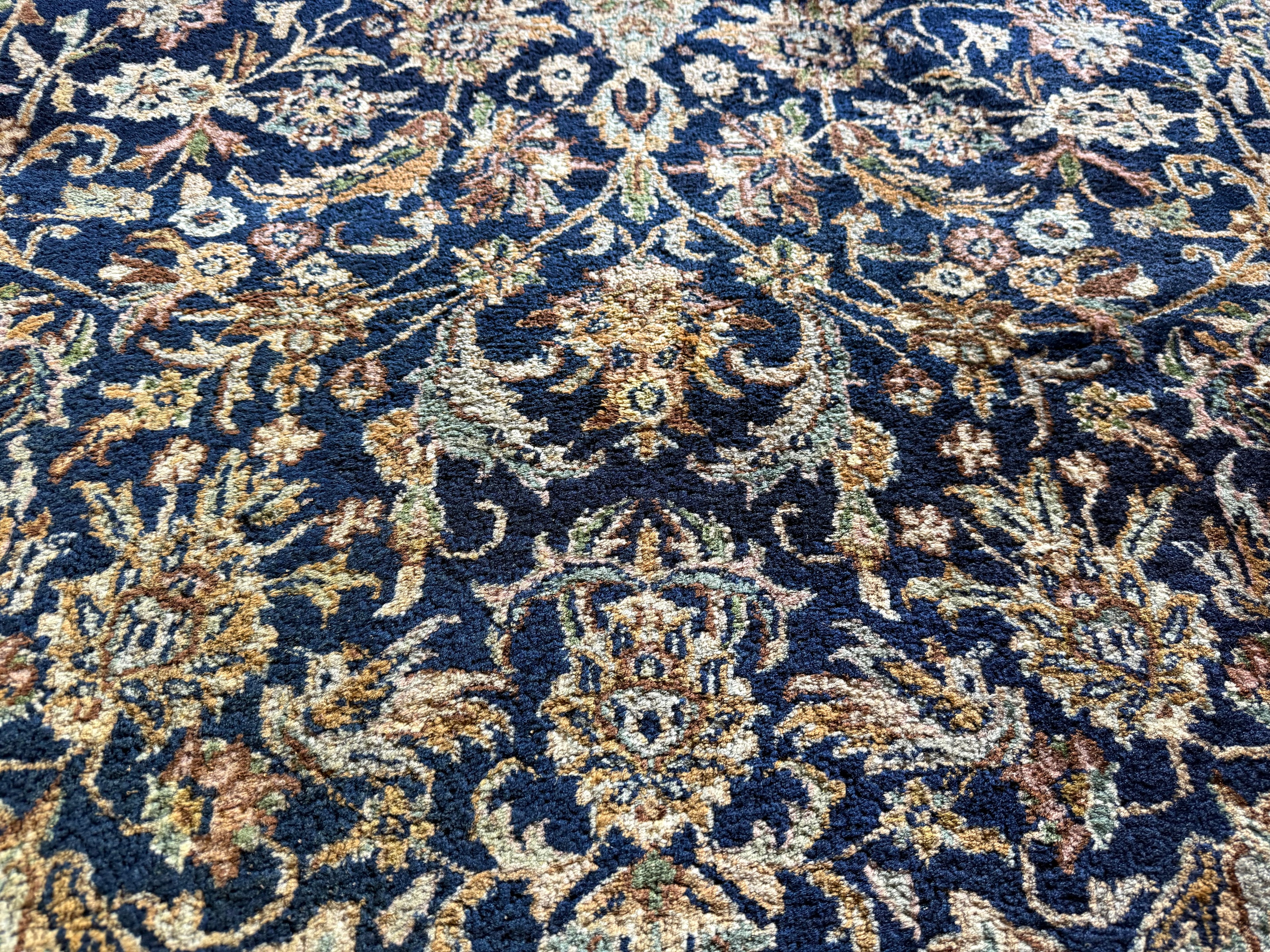 Handgeknoopt tapijt 304 × 202 cm – Kashan stijl – blauw veld