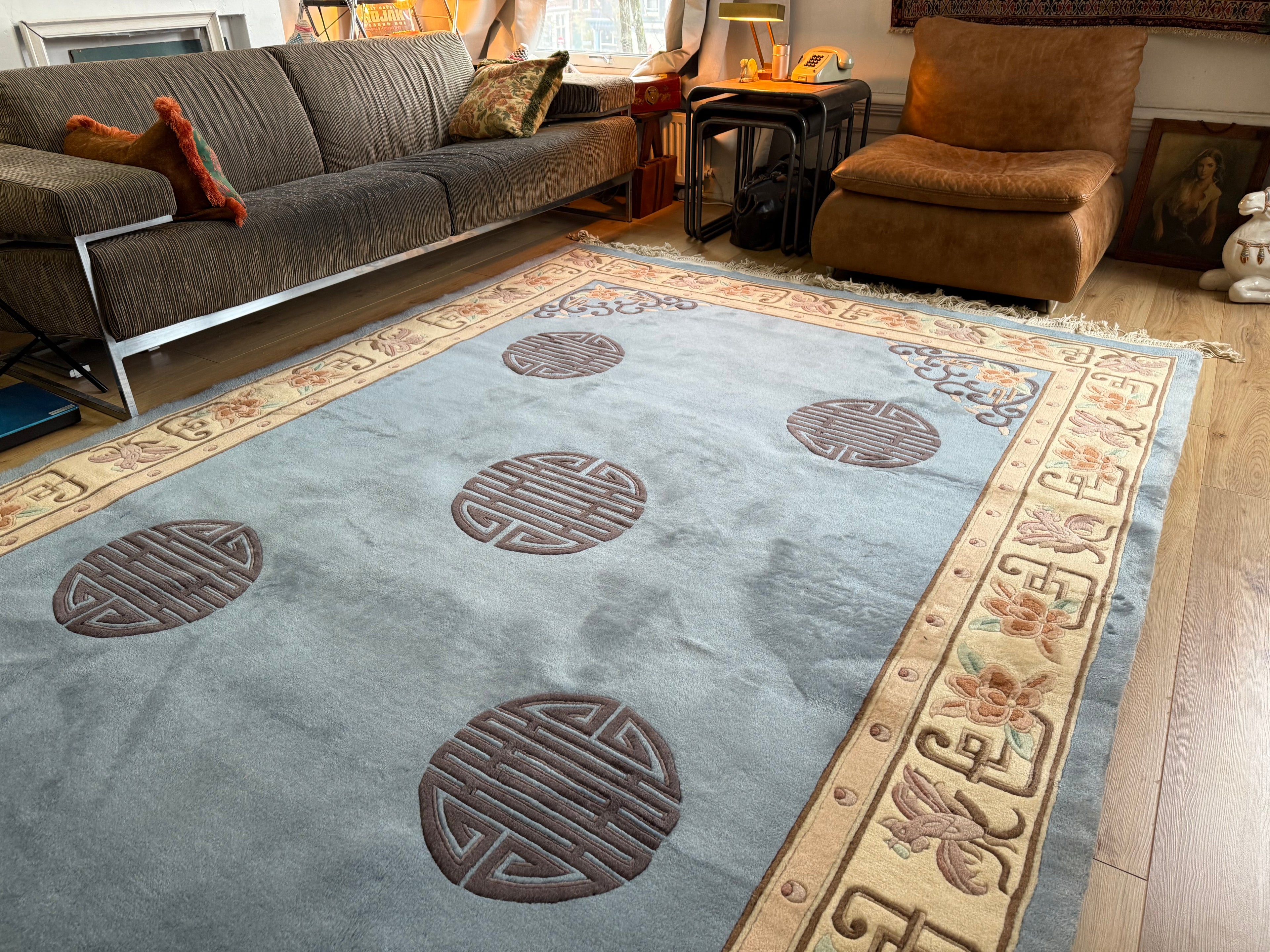 Soft Blue Chinees Deco Rug – 330 × 213 cm