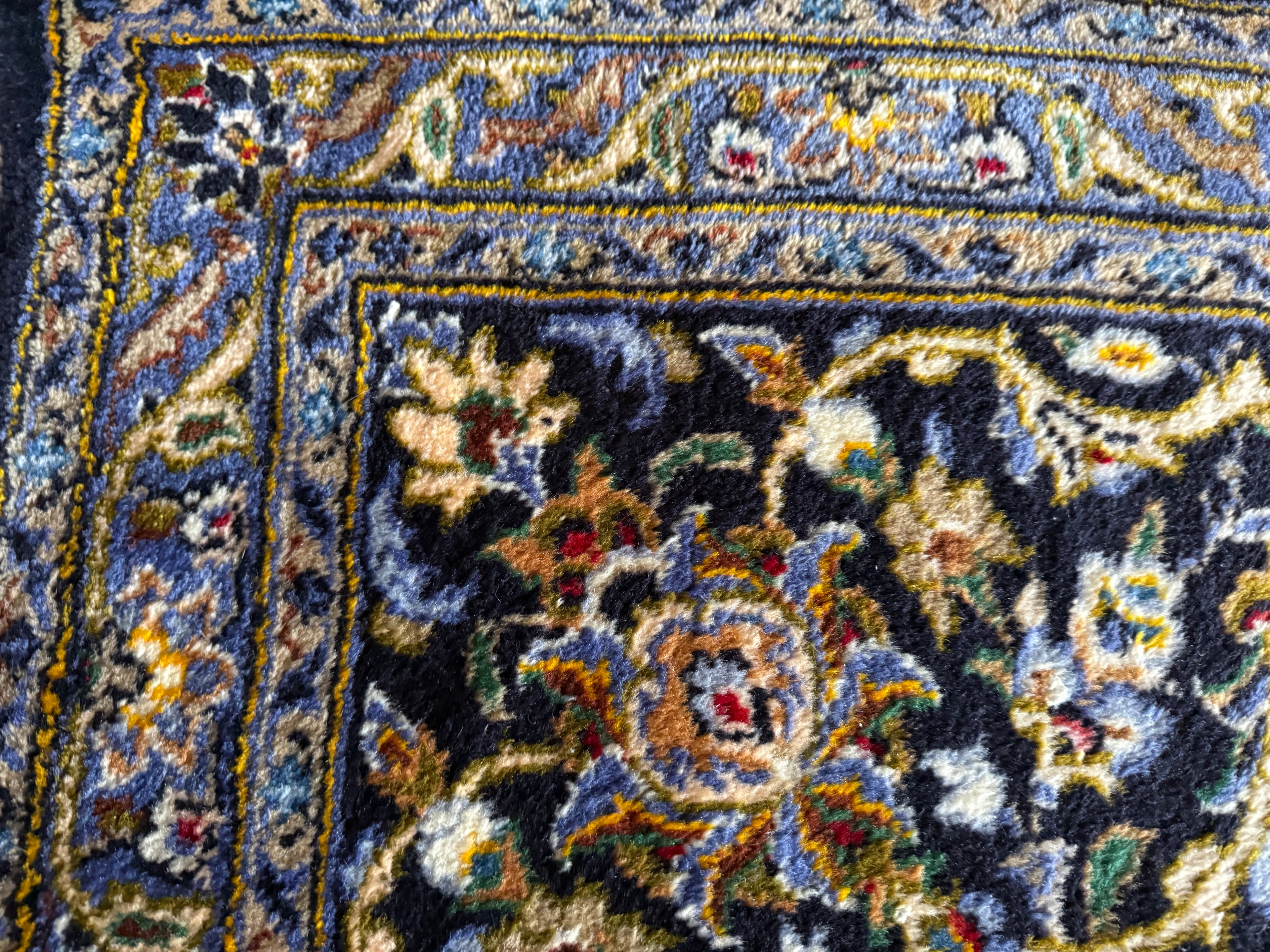 XL vintage medaillon tapijt in nachtblauw &amp; lichtblauw – ca. 408×295 cm