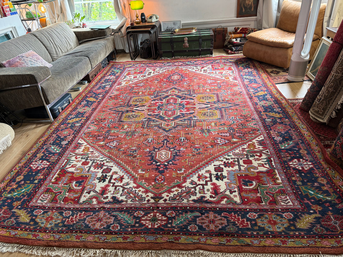 Handgeknoopt vintage tapijt Oosters Heriz design – ca. 340 × 248 cm