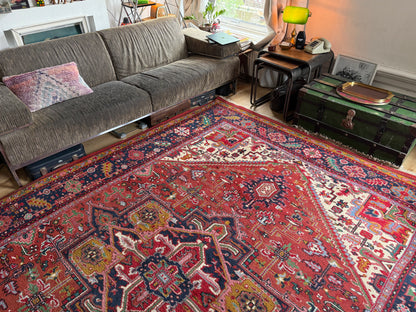 Handgeknoopt vintage tapijt Oosters Heriz design – ca. 340 × 248 cm