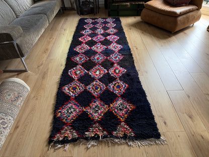 Handgeknoopte Marokkaanse Boucherouite-loper – ca. 310 × 85 cm