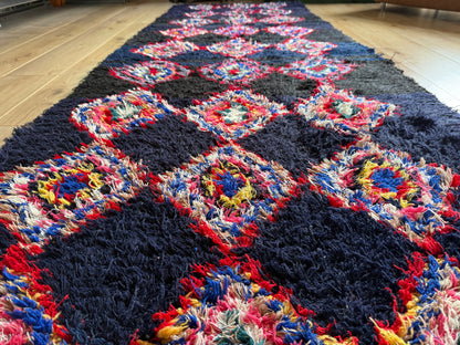 Handgeknoopte Marokkaanse Boucherouite-loper – ca. 310 × 85 cm