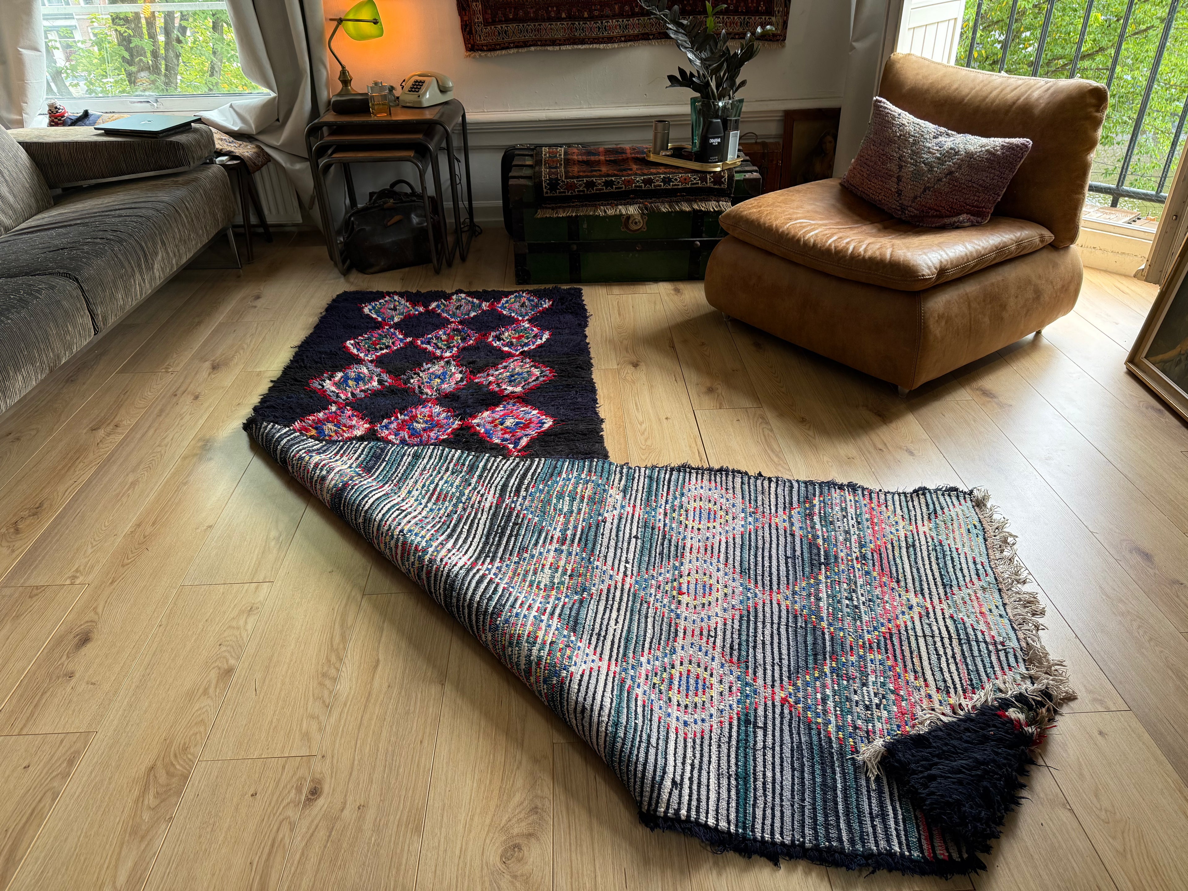 Handgeknoopte Marokkaanse Boucherouite-loper – ca. 310 × 85 cm