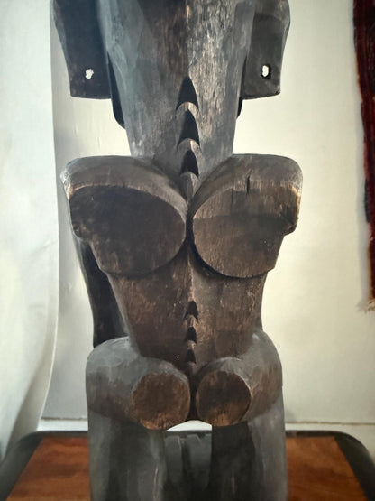 Large African wooden carving – hand-carved tribal figure – vintage modernist statement art