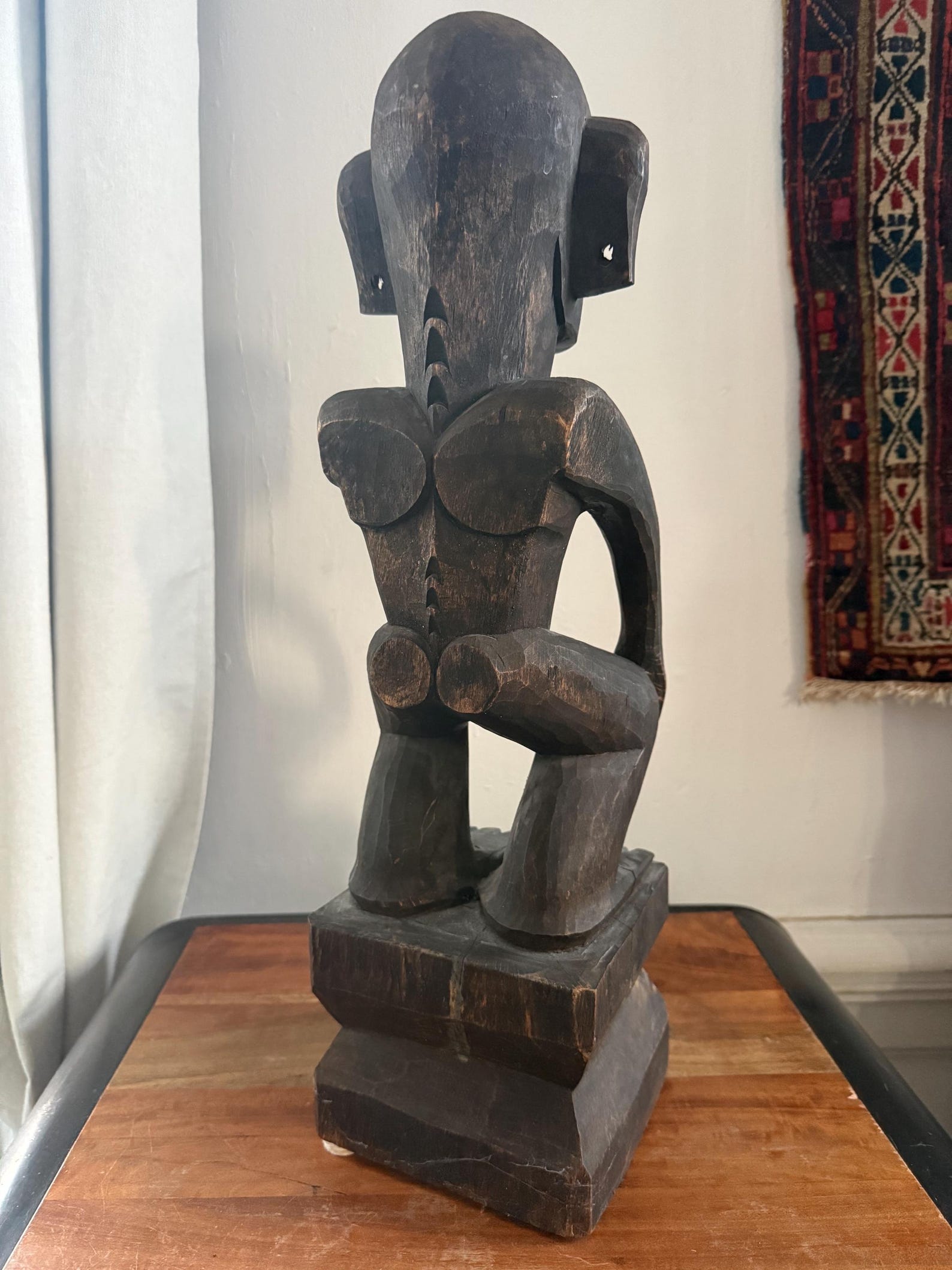 Large African wooden carving – hand-carved tribal figure – vintage modernist statement art