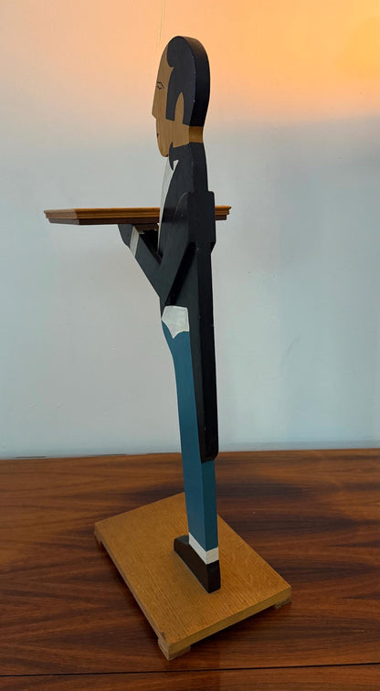 Sculptural wooden figure with tray – functional art piece – 76 cm tall – old-fashioned design
