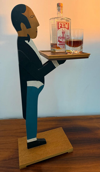 Sculptural wooden figure with tray – functional art piece – 76 cm tall – old-fashioned design