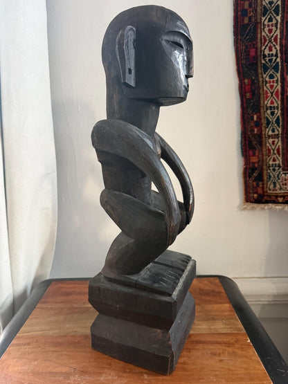 Large African wooden carving – hand-carved tribal figure – vintage modernist statement art