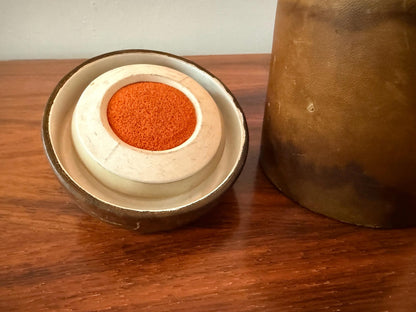 Vintage leather tobacco jar with ceramic lid – mid 20th century – Dunhill Paris label