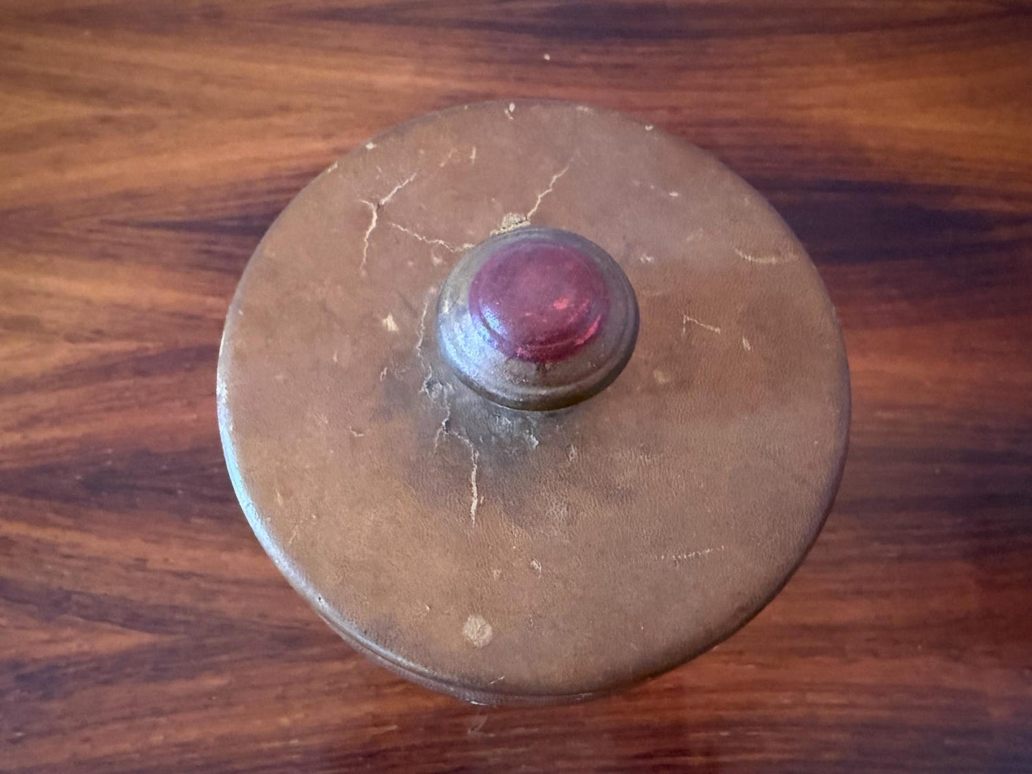 Vintage leather tobacco jar with ceramic lid – mid 20th century – Dunhill Paris label