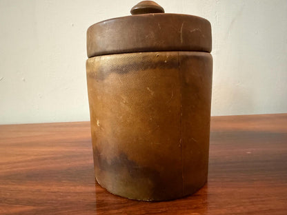 Vintage leather tobacco jar with ceramic lid – mid 20th century – Dunhill Paris label