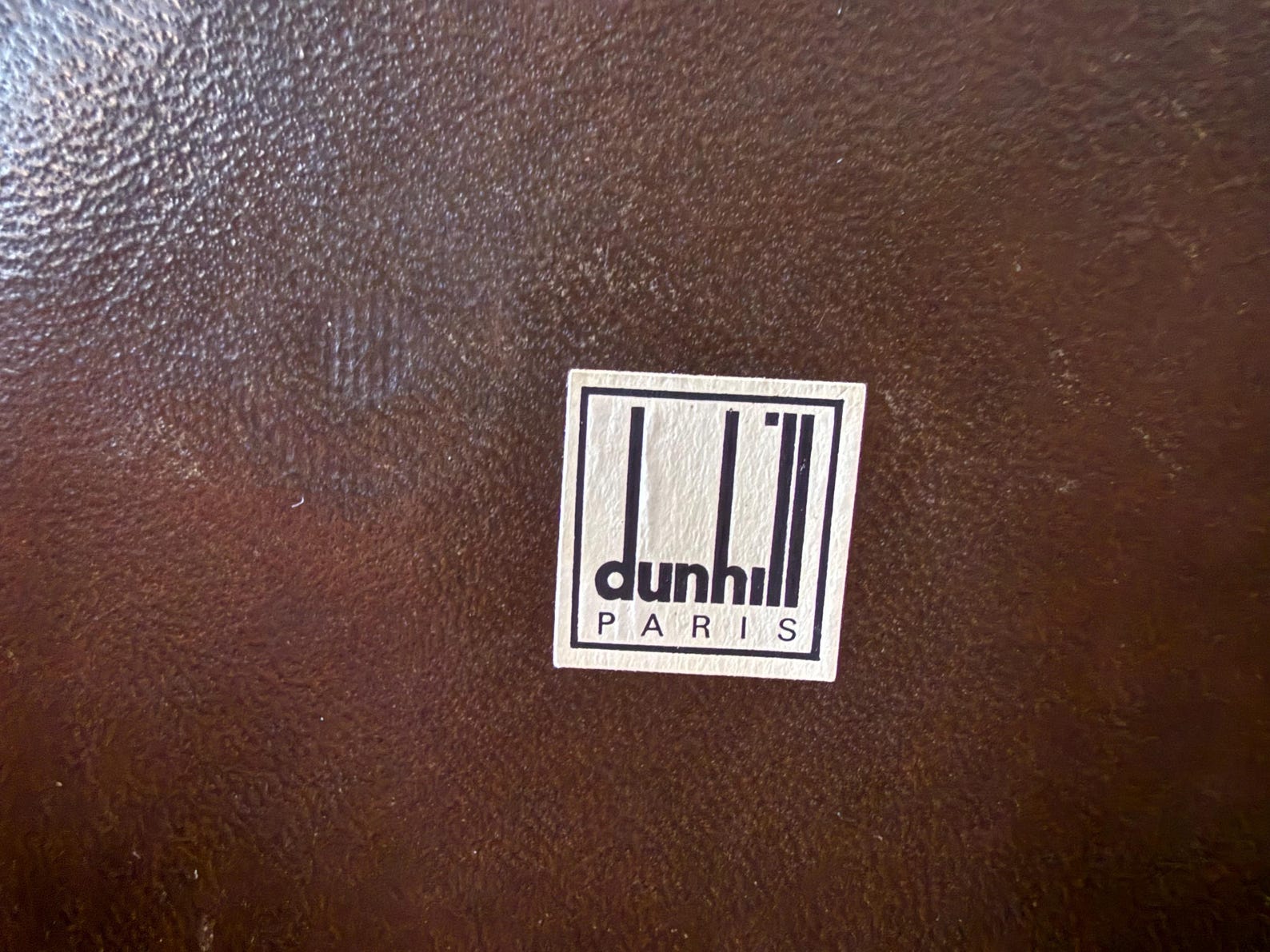 Vintage leather tobacco jar with ceramic lid – mid 20th century – Dunhill Paris label