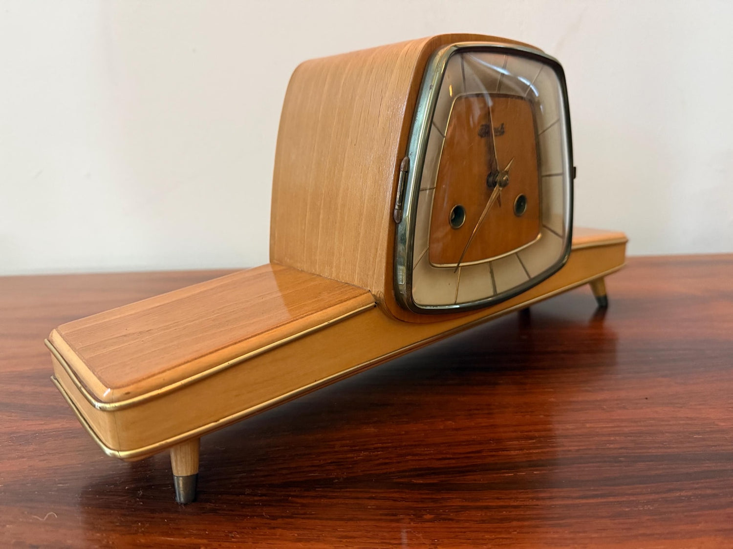 German pendulum clock from the middle of the century by Hermle – mechanical 8-day wooden clock, circa 1950