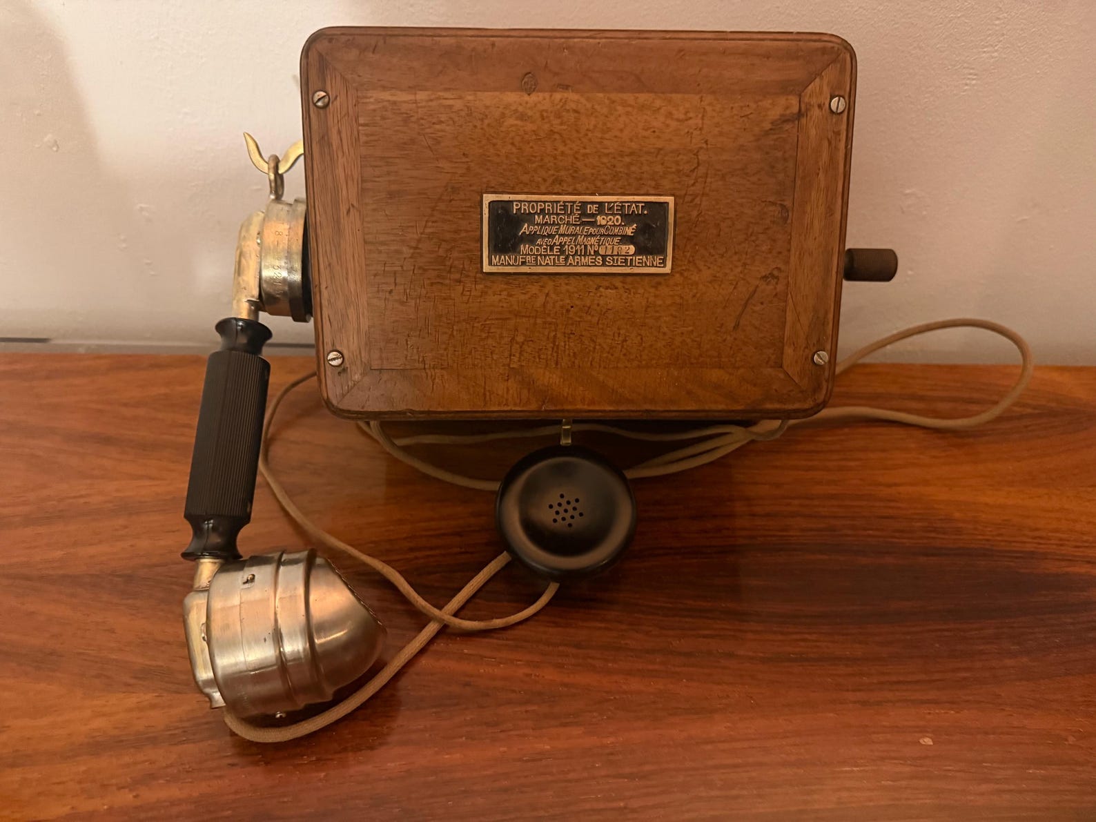 Antique French military wall telephone (circa 1911-1920) – government issue, Saint-Étienne