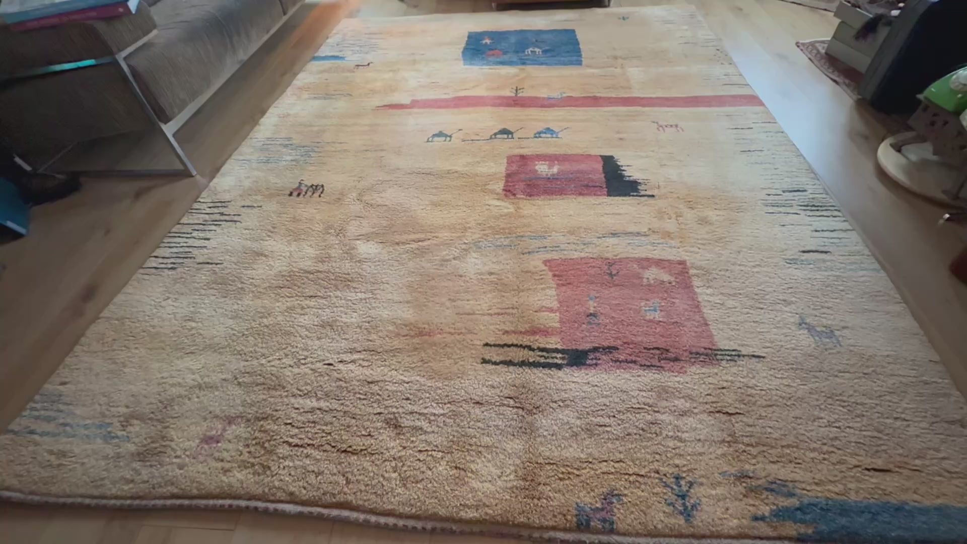 Hand-knotted wool carpet with nomadic pattern – 283 × 215 cm