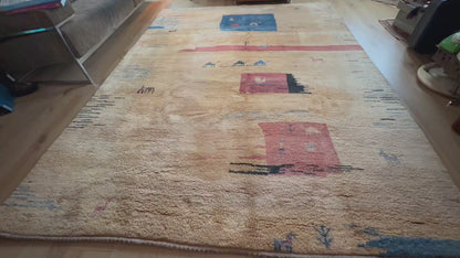 Hand-knotted wool carpet with nomadic pattern – 283 × 215 cm