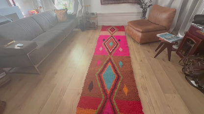 Vintage Marokkaanse Azilal loper – 390 × 80 cm