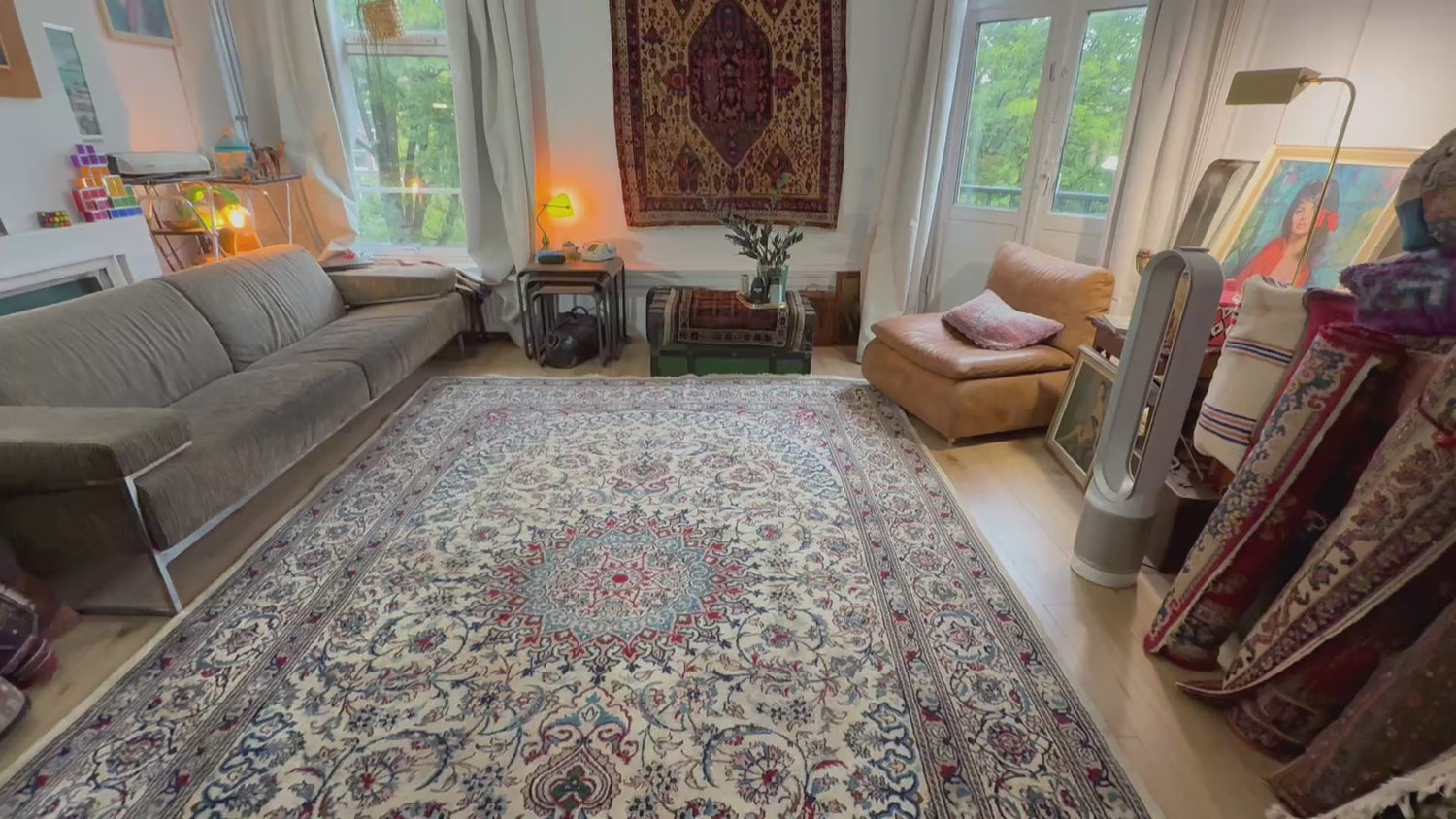 Handgeknoopt vintage Nain stijl tapijt – ca. 355 × 248 cm