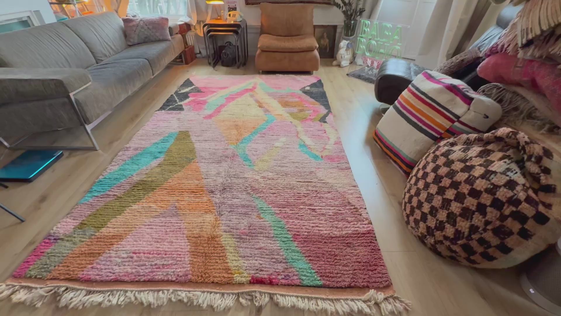 Marokkaans vintage Berber tapijt met zachte pasteltinten – 288 × 170 cm