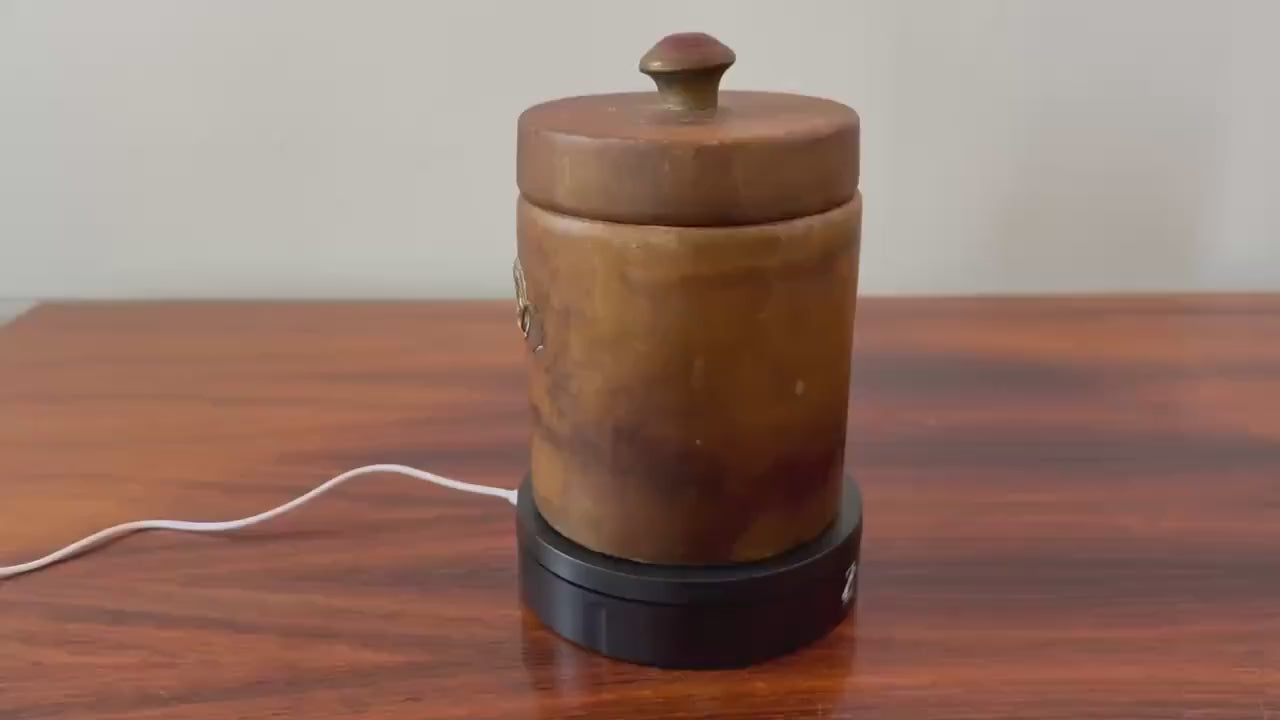 Vintage leather tobacco jar with ceramic lid – mid 20th century – Dunhill Paris label