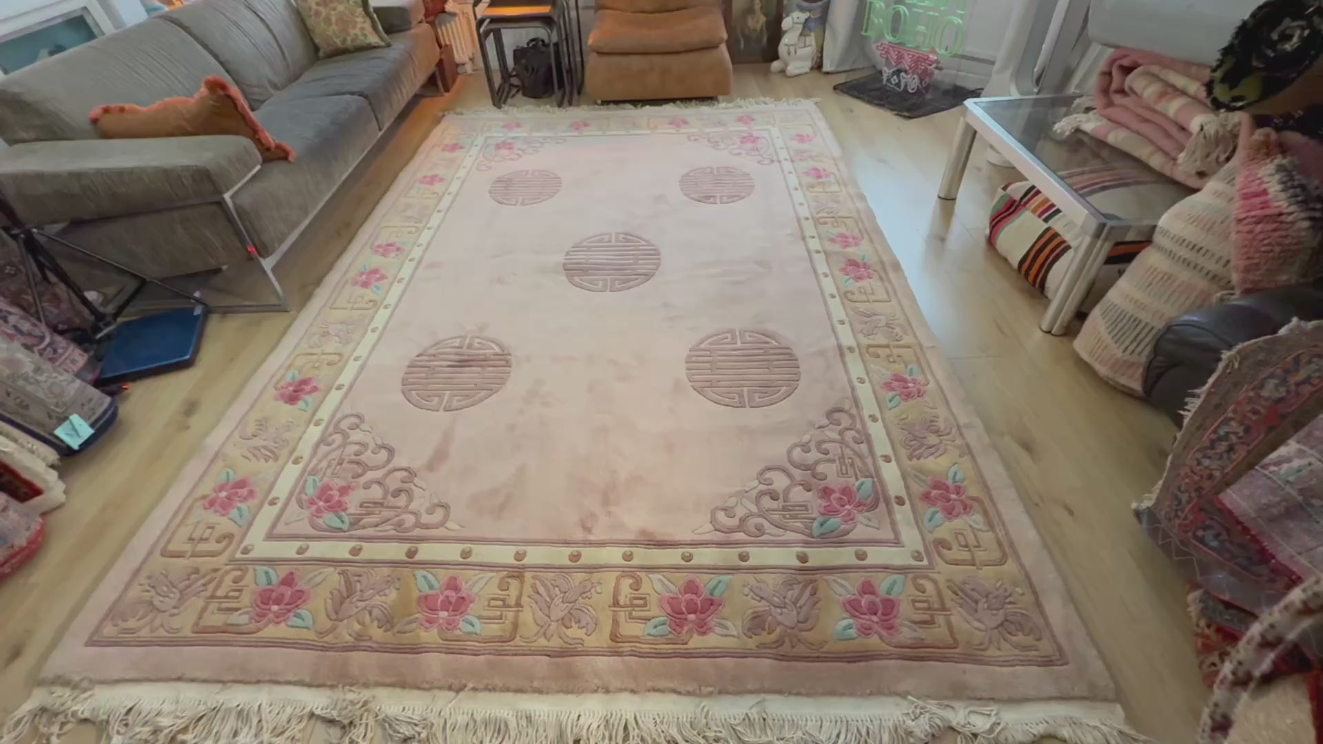 Vintage Deco-stijl wollen tapijt – ca. 330 × 215 cm