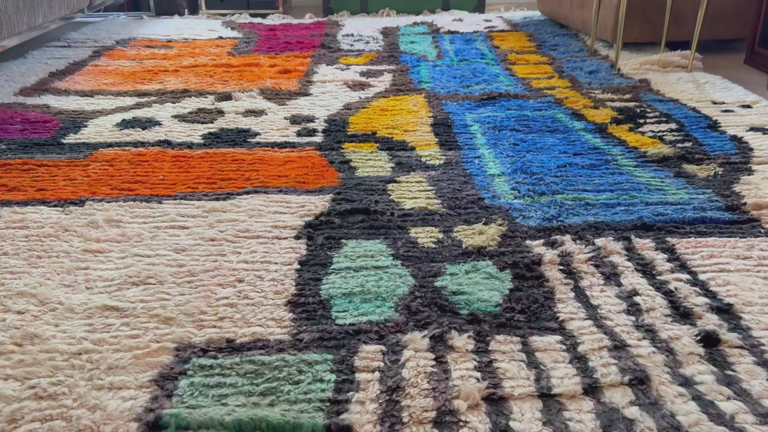 Vintage Abstract Moroccan Rug – Sculptural Wool Statement Piece (354 × 268 cm)
