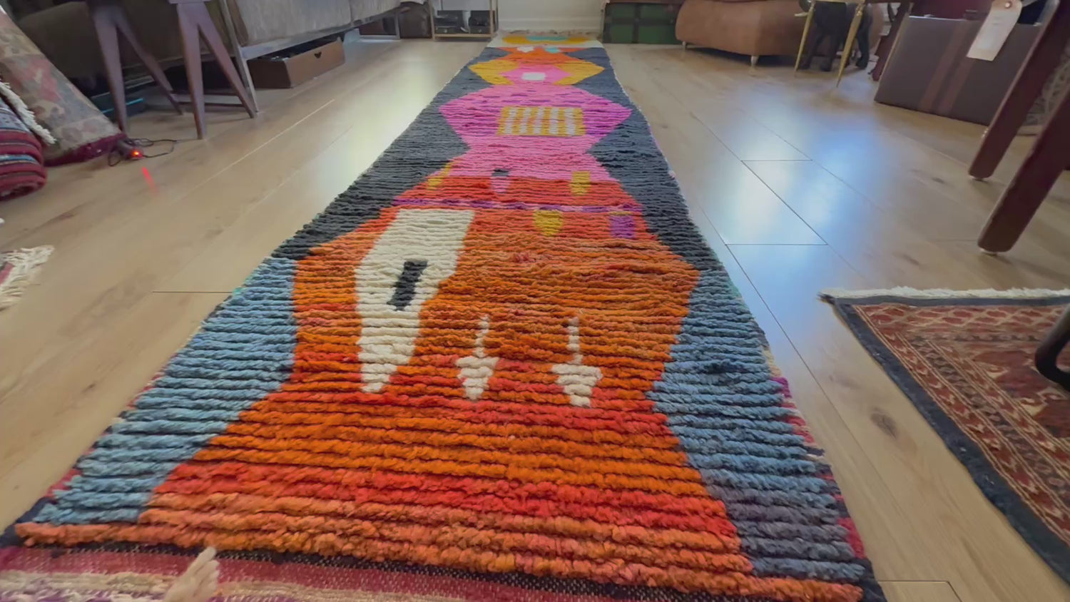 Vintage Moroccan Runner with Graphic Design