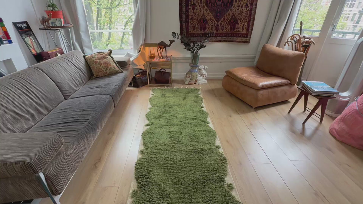Marokkaanse wollen loper mosgroen – 244 x 86 cm