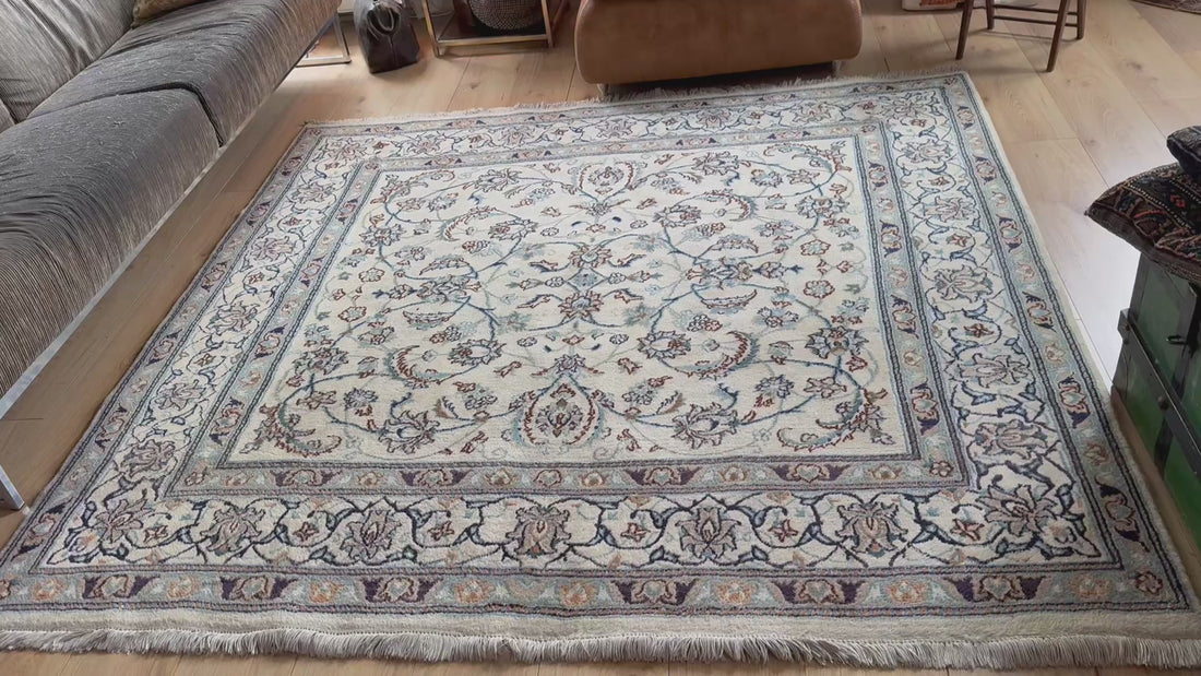 Handgeknoopt Vintage Perzisch Nain Tapijt – 200 × 200 cm
