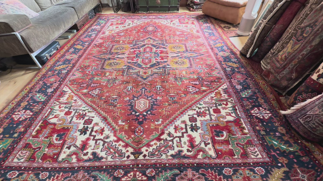 Handgeknoopt vintage tapijt Oosters Heriz design – ca. 340 × 248 cm