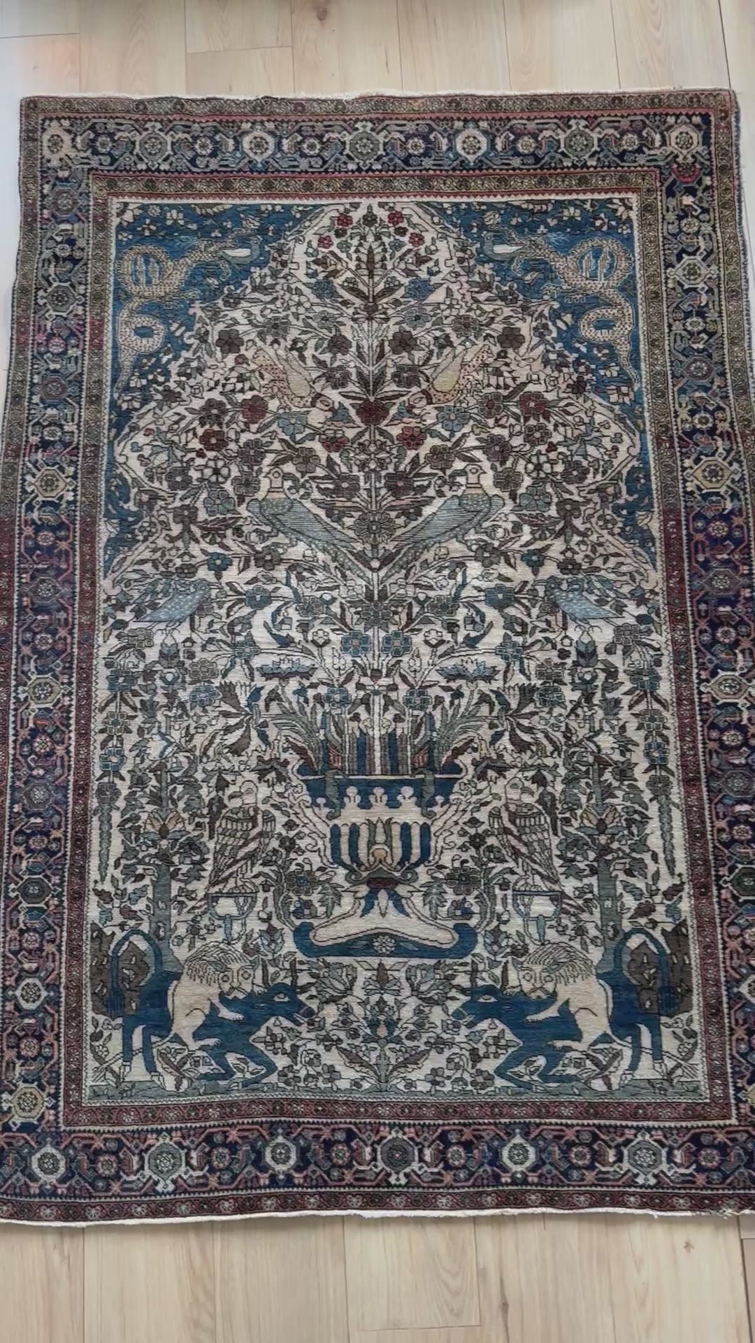 Early 20th-century figurative carpet – Qom tradition – 188 × 132 cm