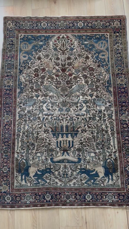 Early 20th-century figurative carpet – Qom tradition – 188 × 132 cm