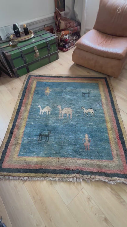 Antiek handgeknoopt Gabbeh vloerkleed – ca. 1890–1920 – 140 × 152 cm