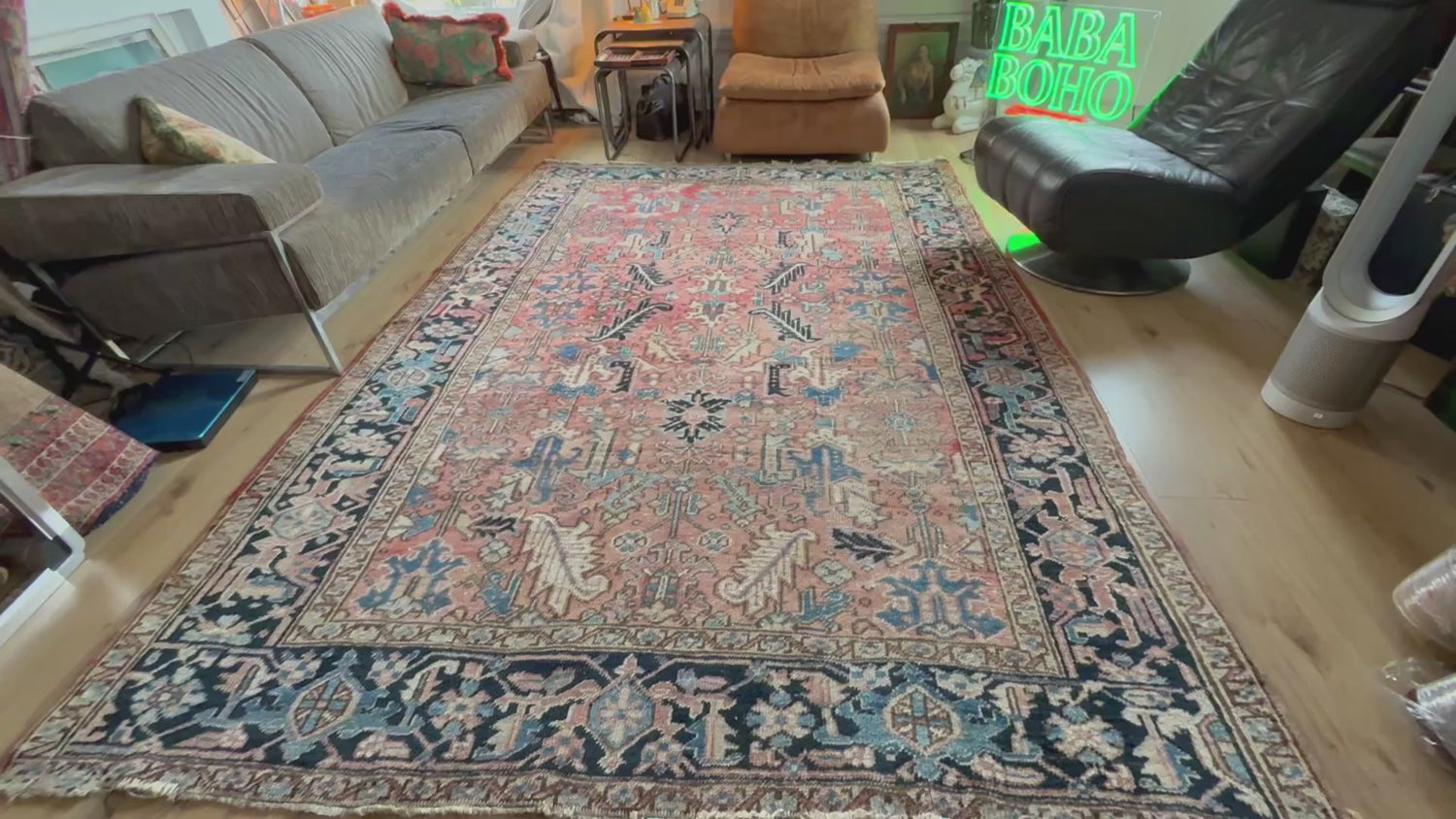 Vintage handgeknoopt tapijt in Heriz-stijl – ca. 290 × 212 cm gemaakt ca. 1940-1950