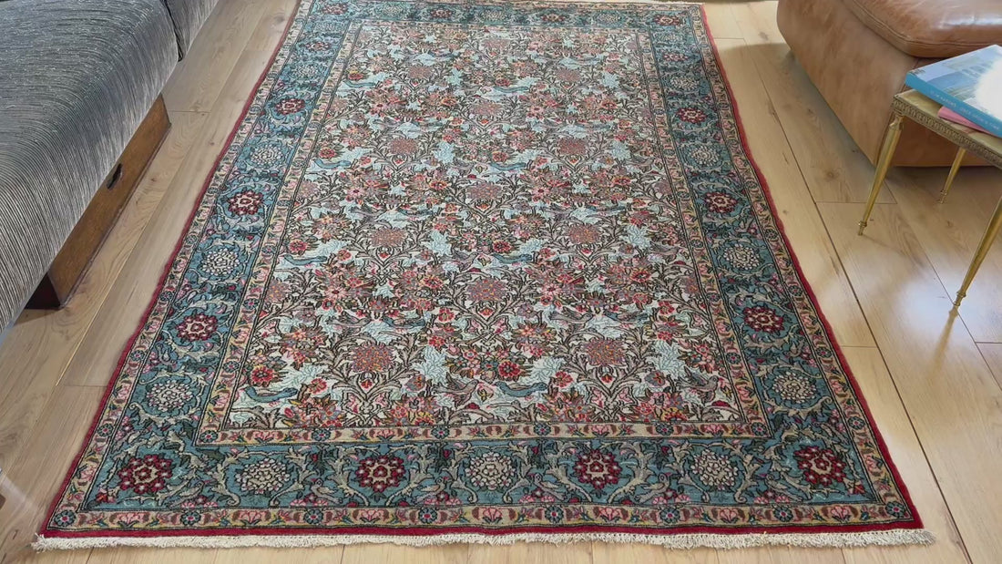 Hand-knotted vintage carpet in Ghom style – 212 × 138 cm