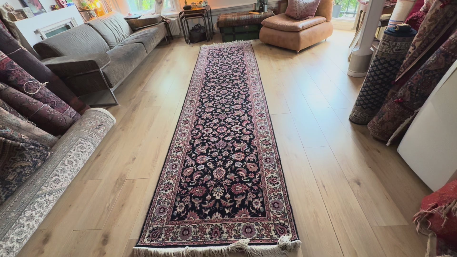 Handgeknoopte vintage loper – ca. 360 × 90 cm
