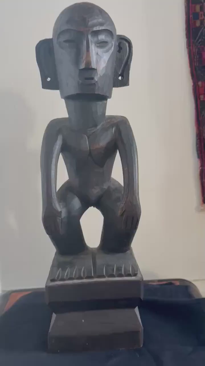 Large African wooden carving – hand-carved tribal figure – vintage modernist statement art